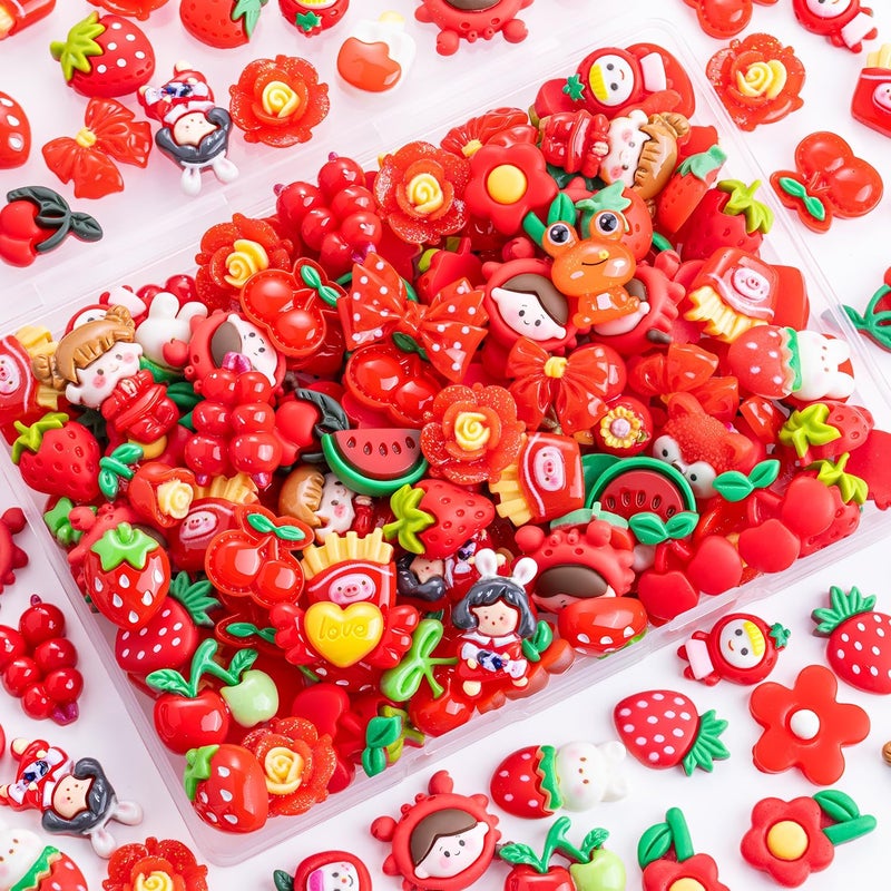 Glitzest 100PCS TINKRSTUFF Red Slime Charms Jelly Cute Flatback Resin Charms for Slime, Random Kawaii Decoden Charm for Embellishments Phone Junk Case Charms Bulk, Hairpins Scrapbooking Crafting & DIY Decor - Image 1